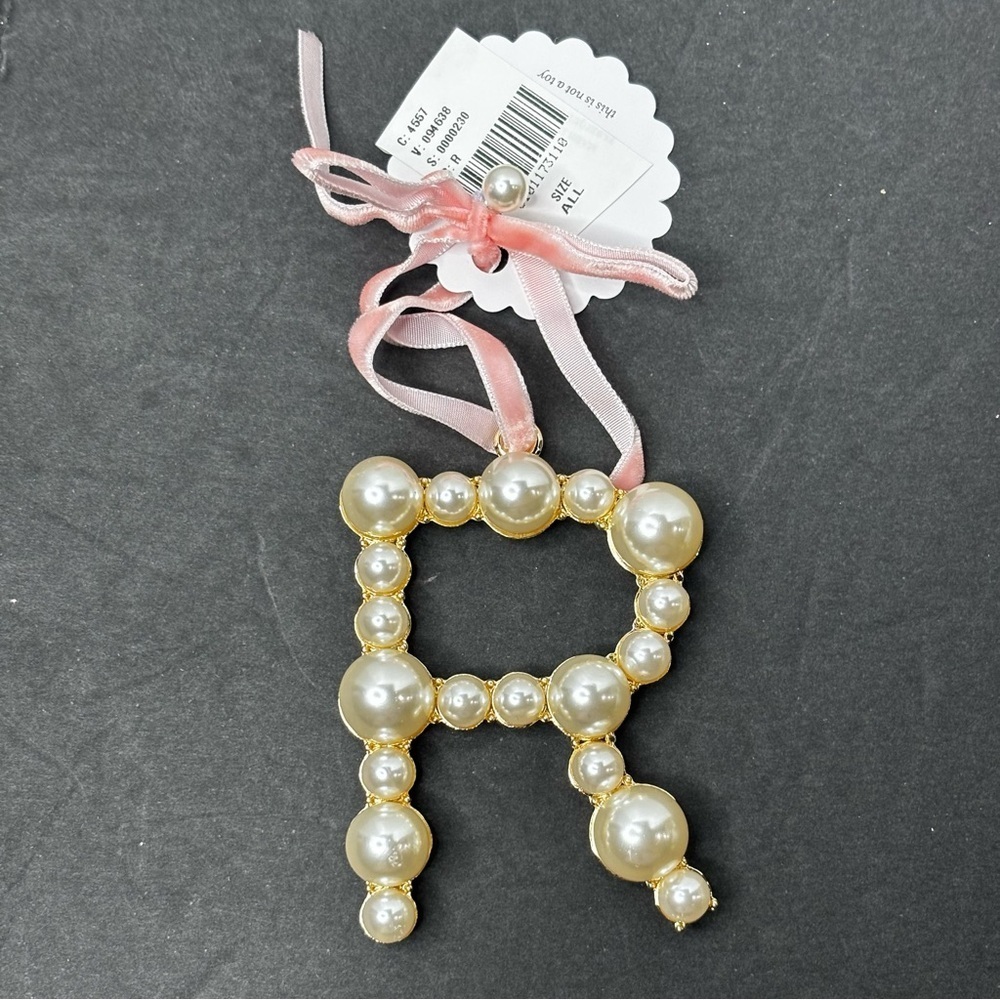 Anthropologie Pearl Monogram Ornament Christmas letter R NWT